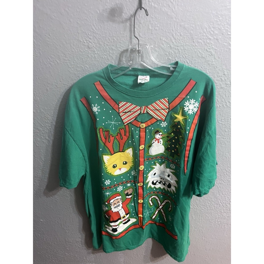 Unisex Green Christmas T Shirt Short‎ Sleeve Size 2XL